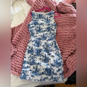 Madison Leigh Blue and White Scenic Print Mini Dress